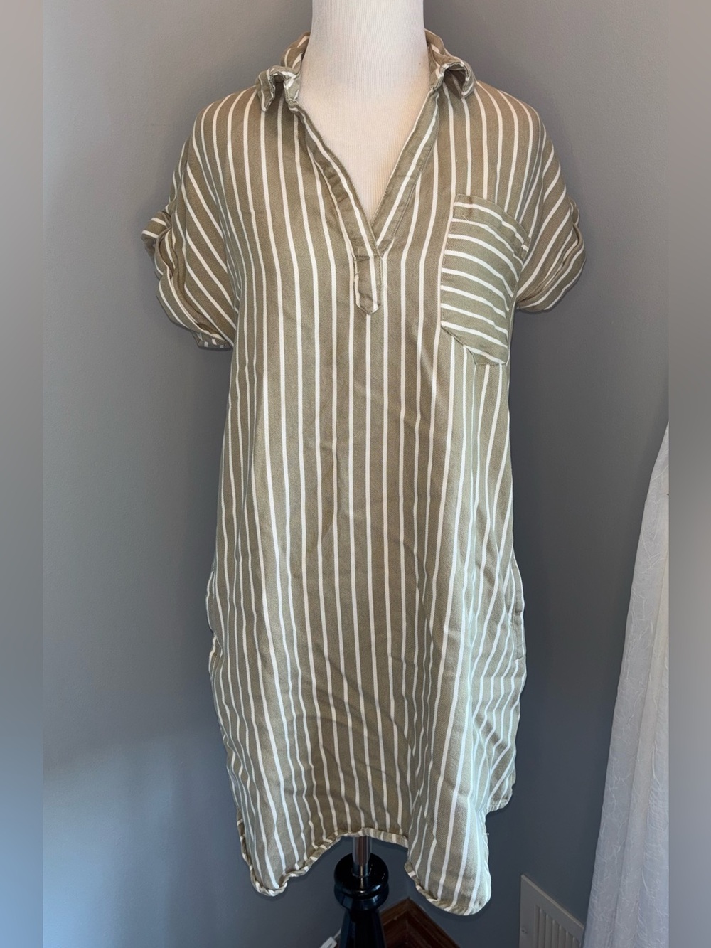 Blu Pepper Tan and White Striped Midi Dress